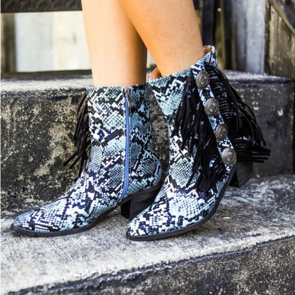 Turquoise Snakeskin Booties